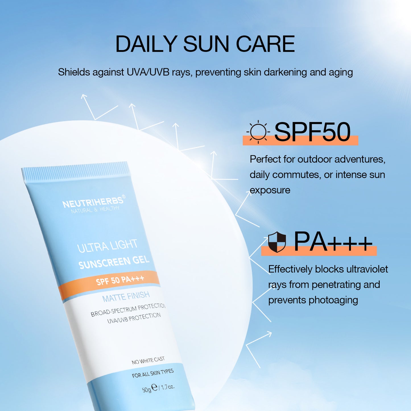 Private Label & Wholesale Ultra Light Sunscreen Gel SPF 50 PA+++