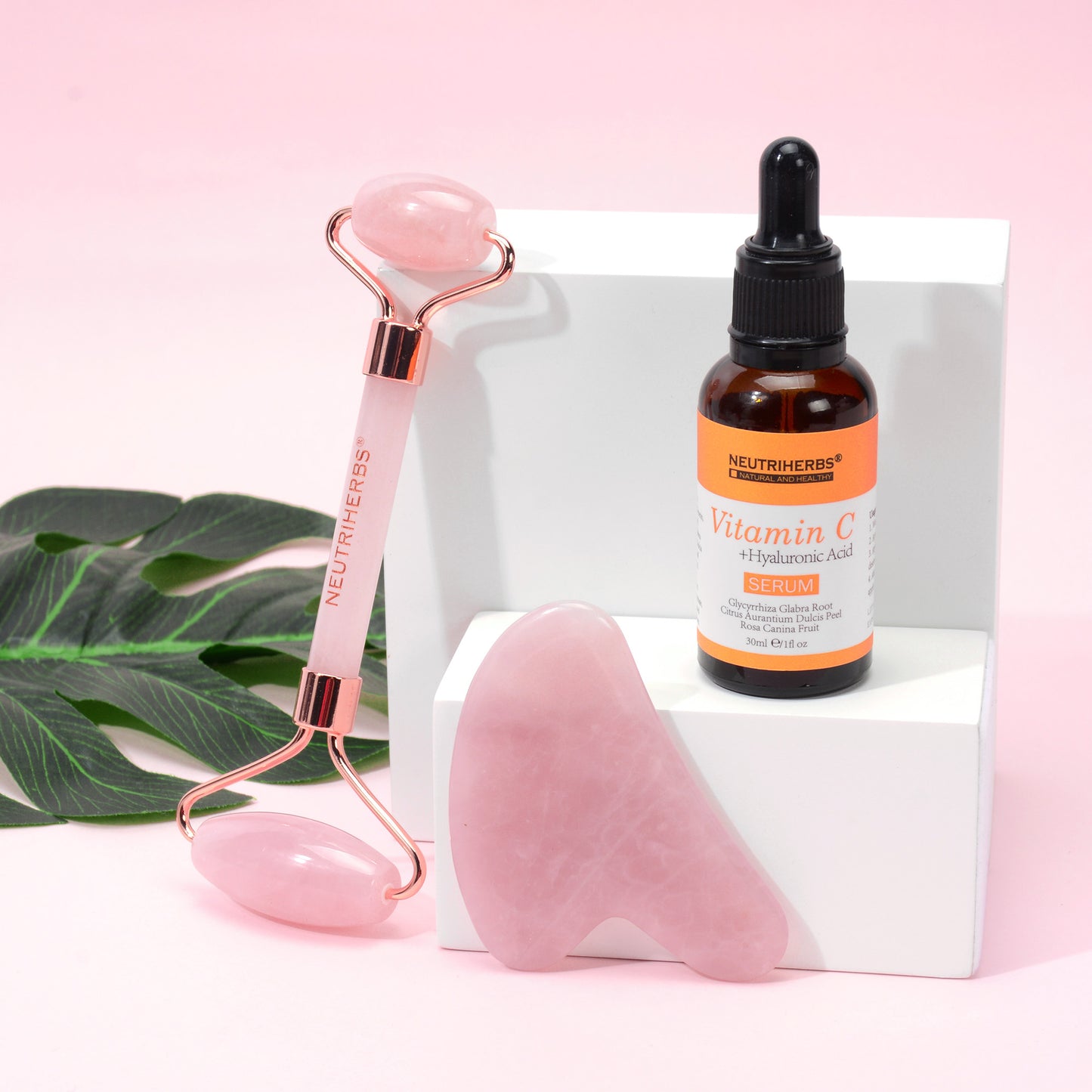 Rose quartz roller beauty tool for anti aging