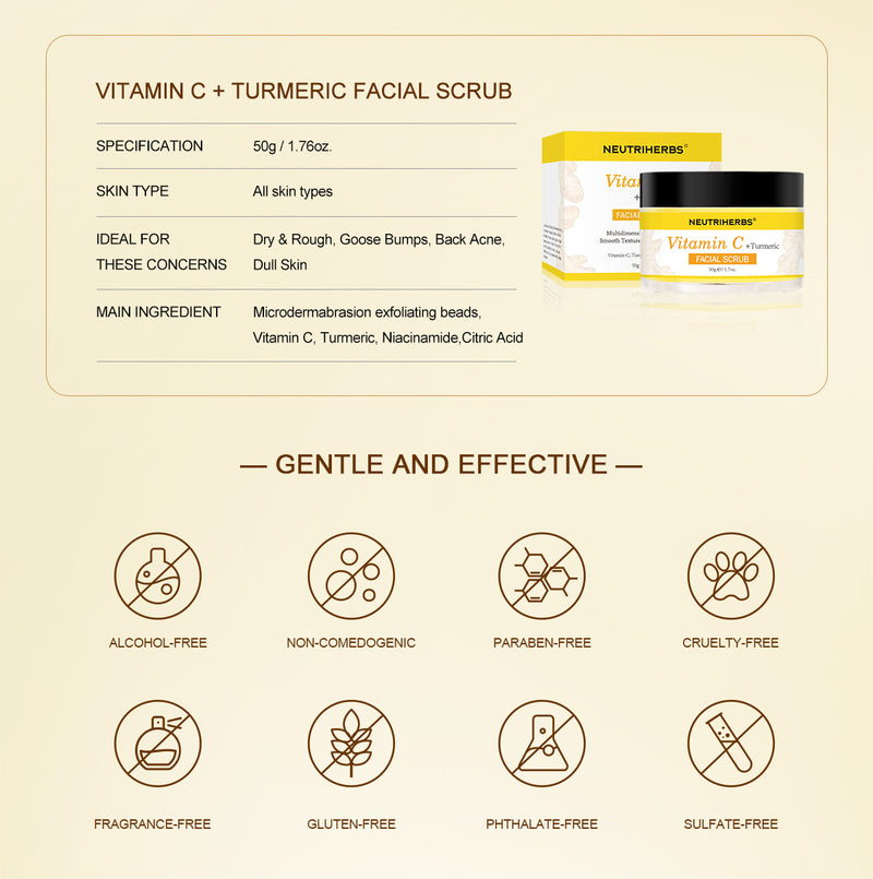 Vitamin C & Turmeric Microdermabrasion Scrub for dark spots, uneven tone, flaky skin, acne scars