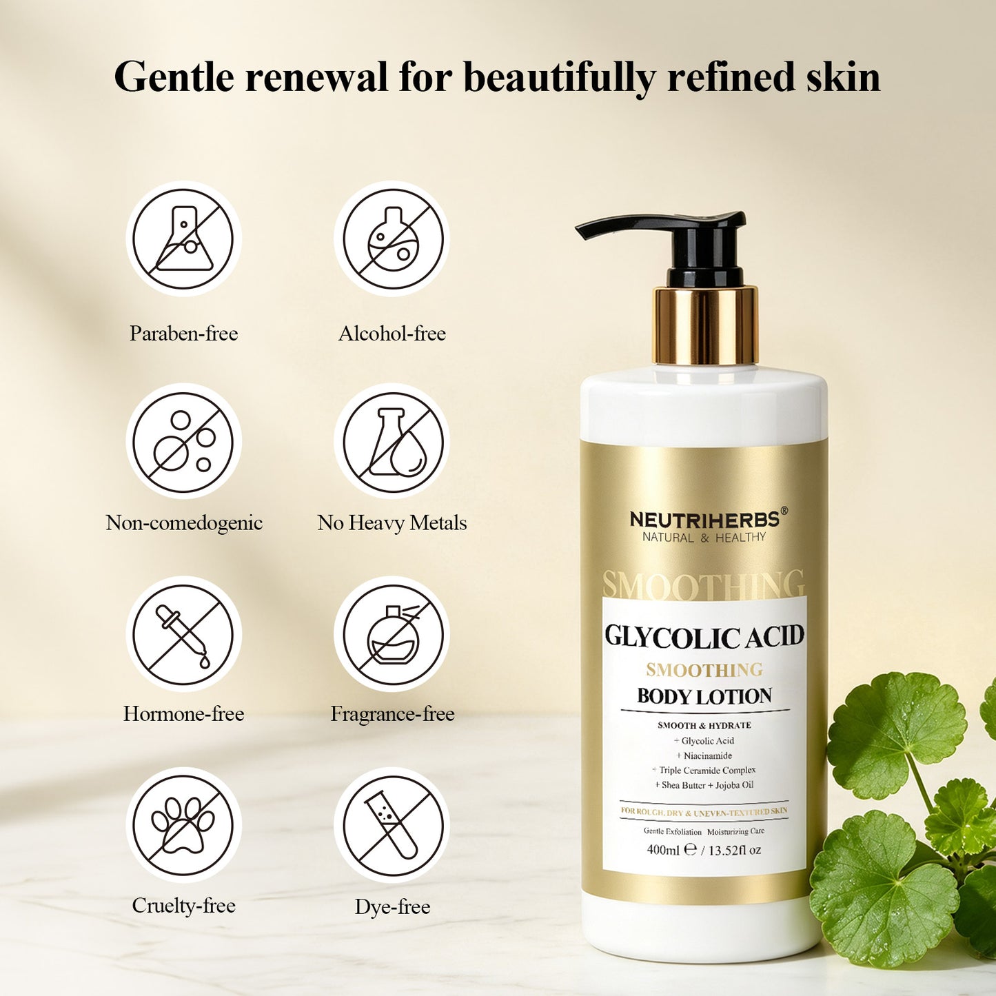 Private Label & Wholesale Glycolic Acid Smoothing Body Lotion for Rough Dry Skin