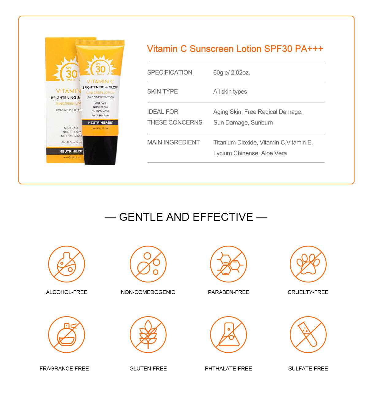 Private Label Sunscreen Wholesale Distributors SPF 30 Vitamin C Sunscreen Lotion