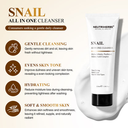 Private Label & Wholesale Snail All In One Cleanser for Gentle Cleansing, Brightening & Hydration