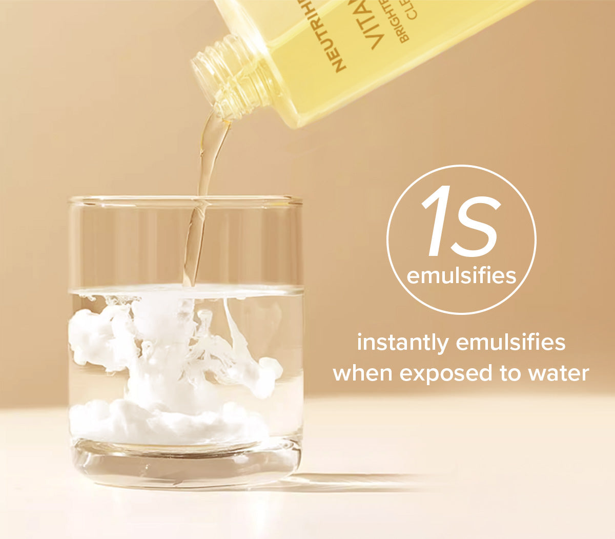 vitamin c cleansing oil 1s emulsifies, instantly emulsifies when exposed to water