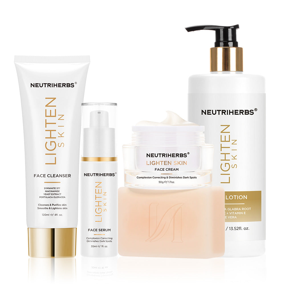 Wholesale neutriherbs lighten skin series skincare product for a even skin tone and reduce hyperpigmentations in 14 days. The Formula is without skin bleanching.