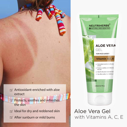 Neutriherbs Aloe Vera Gel with Vitamin A, C, E- Cools & Soothes Skin and Relieves sunburned skin 