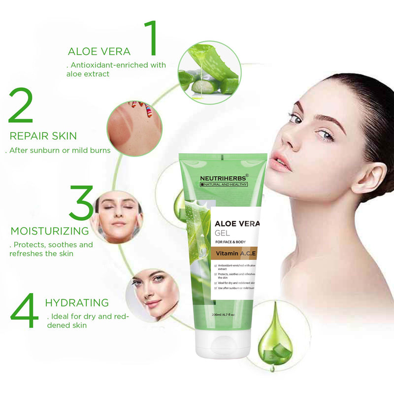 Neutriherbs Aloe Vera Gel with Vitamin A, C, E- relieve minor burns, insect bites, chafing and itching