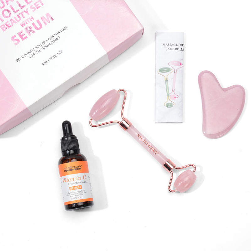 Rose quartz roller beauty tool for forehead wrinkles
