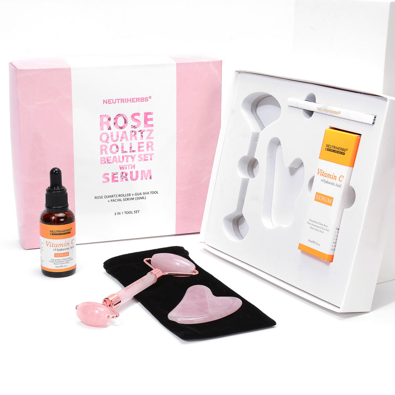 Rose quartz roller beauty tool for anti aging and under eye bags