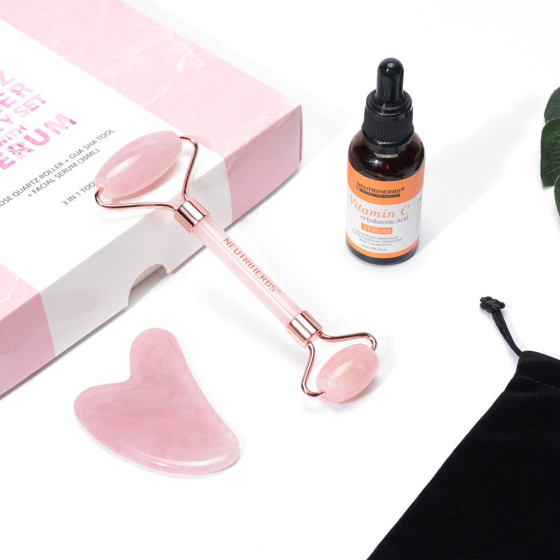 Rose quartz roller beauty tool for anti aging