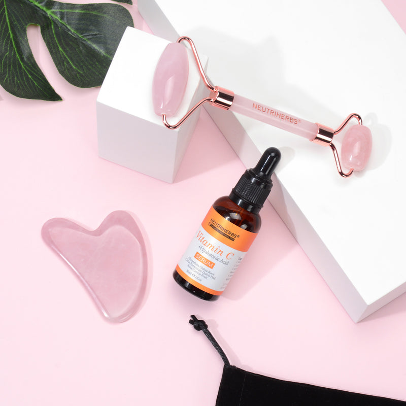 Rose quartz roller beauty tool for anti aging