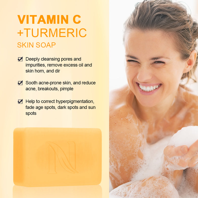 VITAMIN C & TURMERIC BRIGHTENING SOAP for deeply cleansing pores.