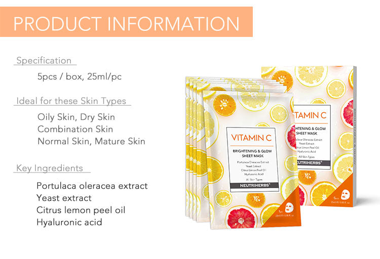 Private Label Skin Brightening & Glow Vitamin C Sheet Mask